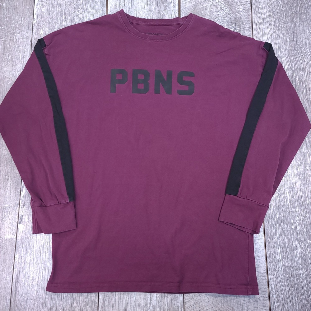 Alphalete Long Sleeve Shirt Mens Medium Burgundy PBNS Graphic Stripe Performance